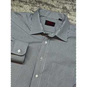 O'Connell's Dress Shirt Mens 17-32 Blue White Striped Oxford Long Sleeve USA